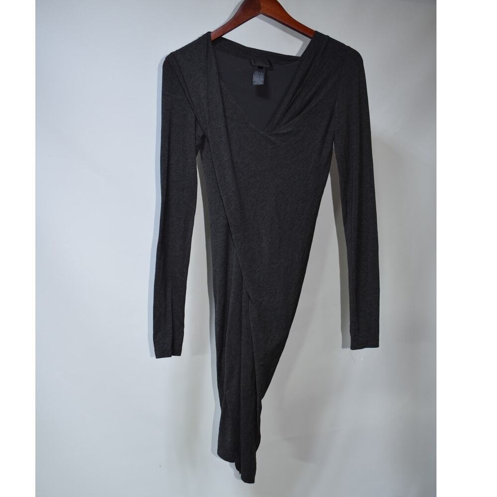 Donna Karan Women’s Small Charcoal Gray Draped Asymmetrical Long Sleeve Dress